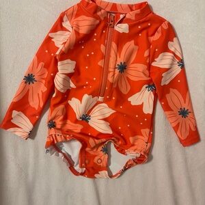 NEW! NWOT Coral Floral 3-6mo Baby Girls' Long Sleeve Zipper One Piece Swimsuit